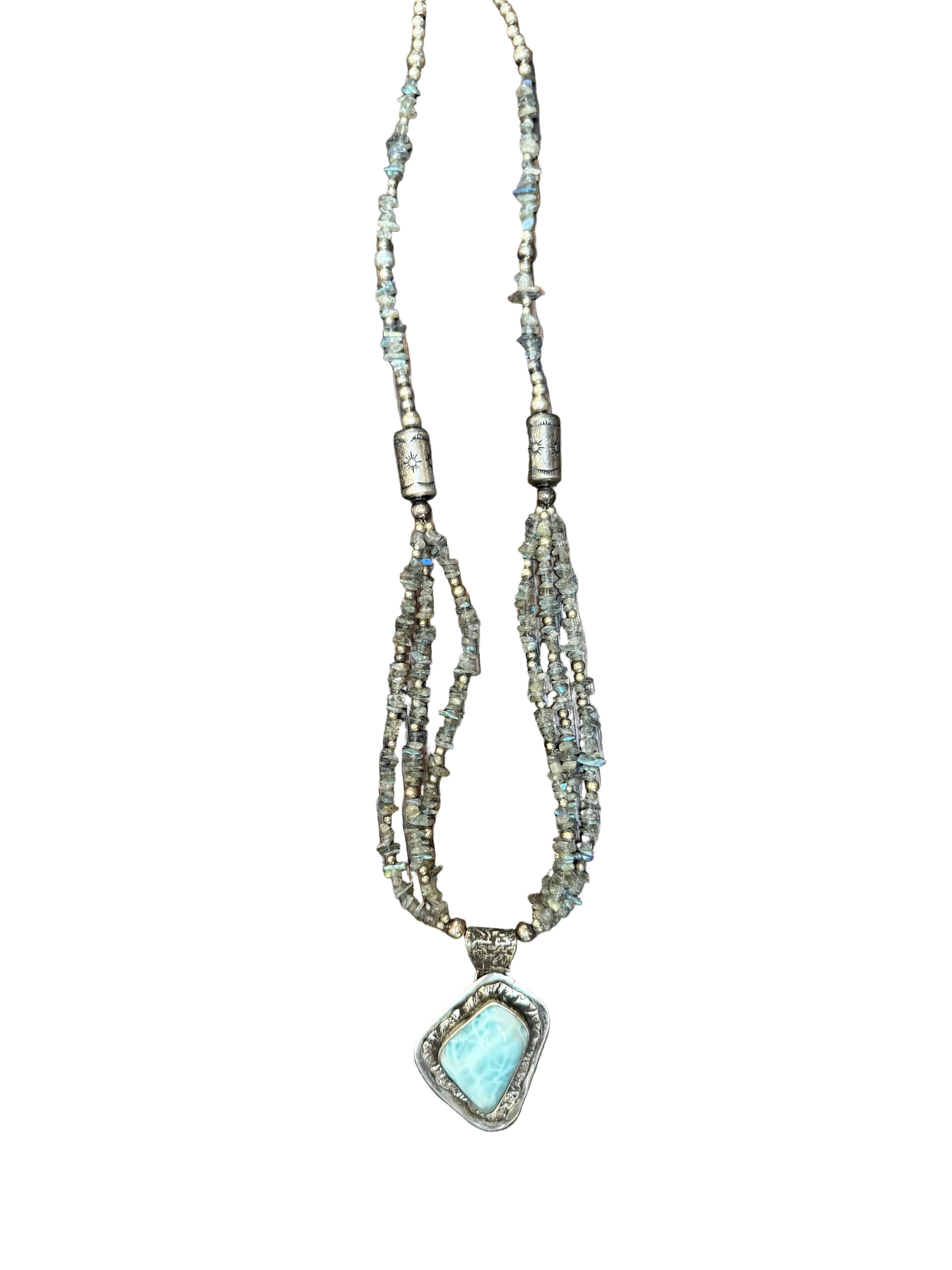 Labradorite chip necklace w/ larimar pendant