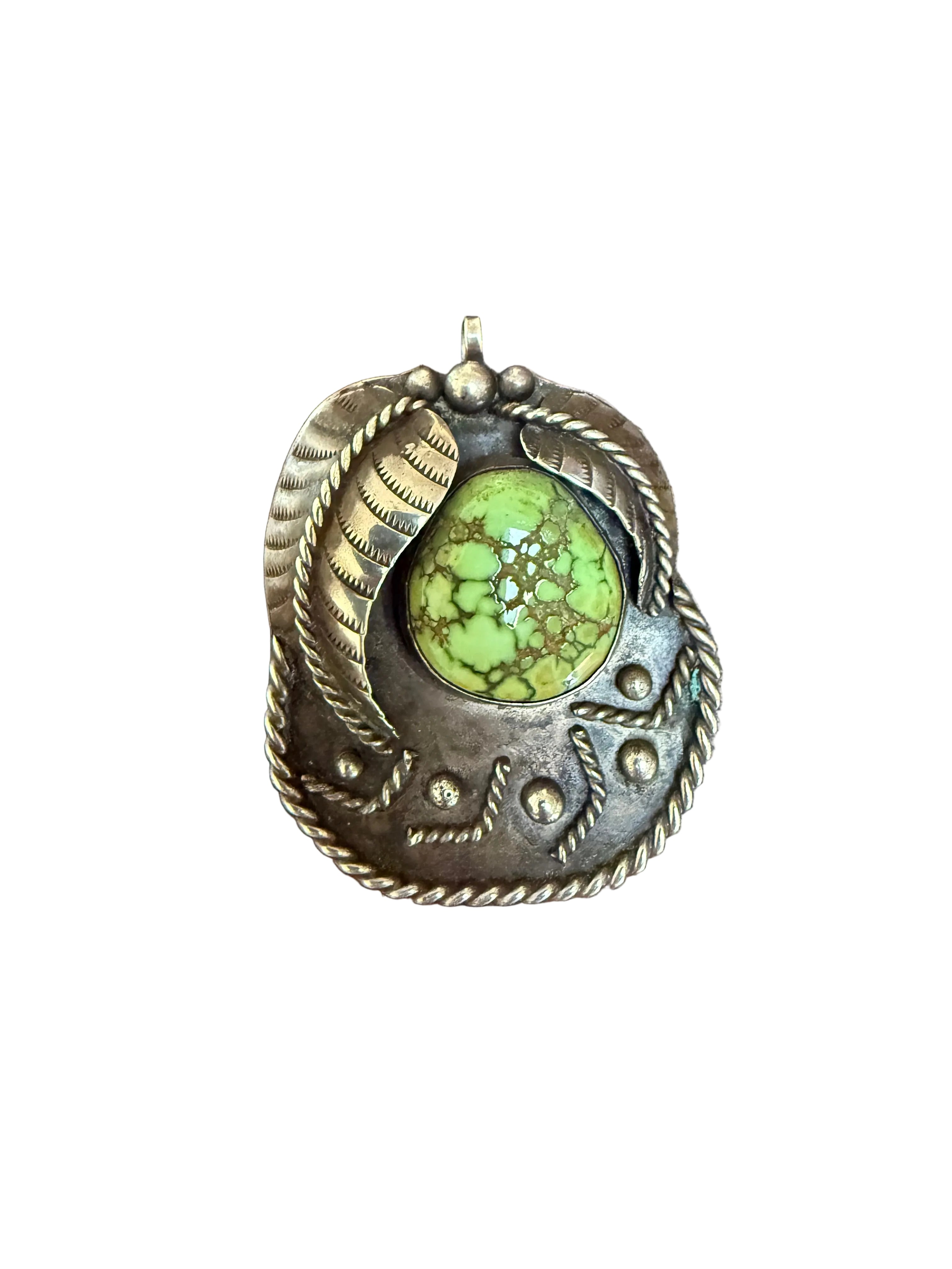 Turquoise and feather pendant