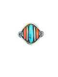 Heavy turquoise and coral cuff