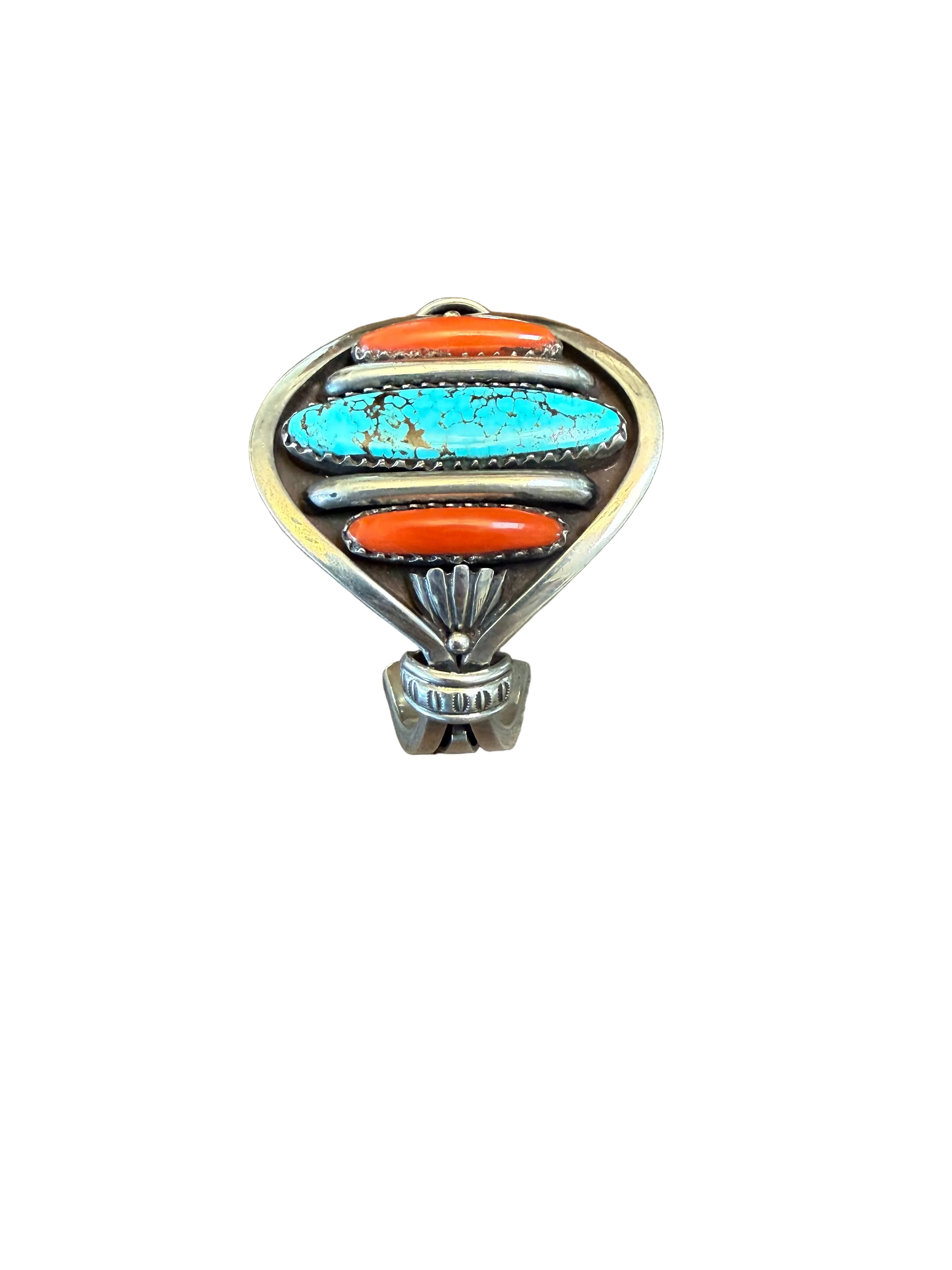 Heavy turquoise and coral cuff